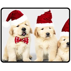 Christmas Puppies, Santa, Craciun, Christmas, Funny, Hat, Puppy, Red Two Sides Fleece Blanket (medium) by kyorashop23