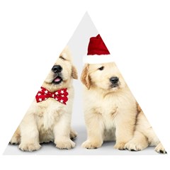 Christmas Puppies, Santa, Craciun, Christmas, Funny, Hat, Puppy, Red Wooden Puzzle Triangle by kyorashop23