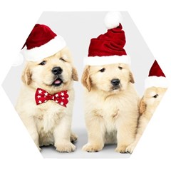 Christmas Puppies, Santa, Craciun, Christmas, Funny, Hat, Puppy, Red Wooden Puzzle Hexagon by kyorashop23