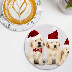 Christmas Puppies, Santa, Craciun, Christmas, Funny, Hat, Puppy, Red Uv Print Round Tile Coaster by kyorashop23