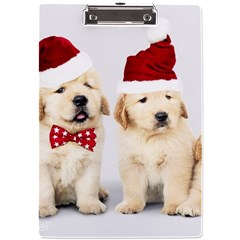 Christmas Puppies, Santa, Craciun, Christmas, Funny, Hat, Puppy, Red A4 Acrylic Clipboard by kyorashop23