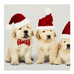 Christmas Puppies, Santa, Craciun, Christmas, Funny, Hat, Puppy, Red Banner and Sign 4  x 4  Front