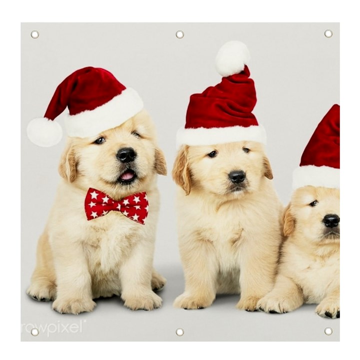 Christmas Puppies, Santa, Craciun, Christmas, Funny, Hat, Puppy, Red Banner and Sign 4  x 4 