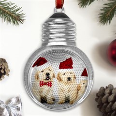 Christmas Puppies, Santa, Craciun, Christmas, Funny, Hat, Puppy, Red Metal Light Bulb Shape Ornament by kyorashop23