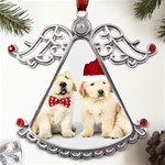 Christmas Puppies, Santa, Craciun, Christmas, Funny, Hat, Puppy, Red Metal Angel with Crystal Ornament Front