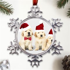 Christmas Puppies, Santa, Craciun, Christmas, Funny, Hat, Puppy, Red Metal Large Snowflake Ornament by kyorashop23