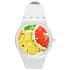 Fruit, Lemon Round Plastic Sport Watch (m) by kyorashop23