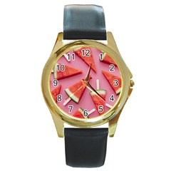 Fruits, Watermelon, Fruit Round Gold Metal Watch by kyorashop23