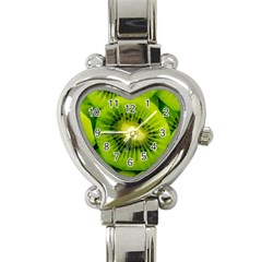 Kiwi Fruits, Close-up, Exotic Fruit Heart Italian Charm Watch by kyorashop23