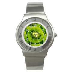 Kiwi Fruits, Close-up, Exotic Fruit Stainless Steel Watch by kyorashop23