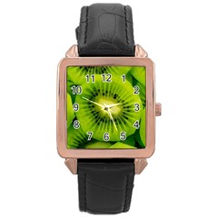 Kiwi Fruits, Close-up, Exotic Fruit Rose Gold Leather Watch  by kyorashop23