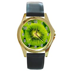 Kiwi Fruits, Close-up, Exotic Fruit Round Gold Metal Watch by kyorashop23