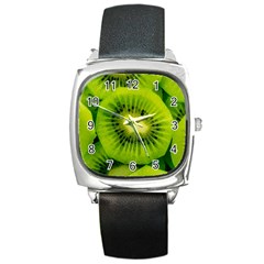 Kiwi Fruits, Close-up, Exotic Fruit Square Metal Watch