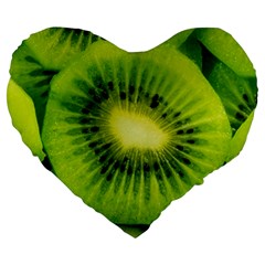 Kiwi Fruits, Close-up, Exotic Fruit Large 19  Premium Heart Shape Cushions by kyorashop23