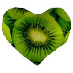 Kiwi Fruits, Close-up, Exotic Fruit Large 19  Premium Flano Heart Shape Cushions by kyorashop23