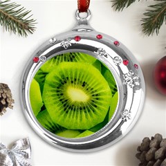 Kiwi Fruits, Close-up, Exotic Fruit Metal Snowflake Red Crystal Round Ornament by kyorashop23