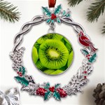 Kiwi Fruits, Close-up, Exotic Fruit Metal X mas Wreath Holly leaf Ornament Front