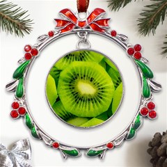 Kiwi Fruits, Close-up, Exotic Fruit Metal X mas Wreath Ribbon Ornament by kyorashop23