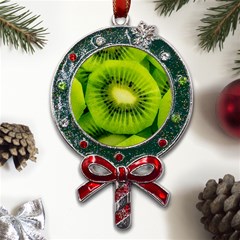 Kiwi Fruits, Close-up, Exotic Fruit Metal X mas Lollipop With Crystal Ornament by kyorashop23