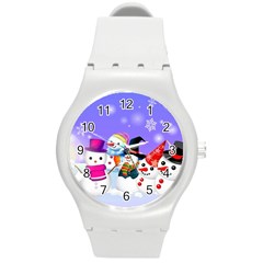 Let s Have Fun With Snowmen Round Plastic Sport Watch (m)