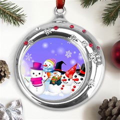 Let s Have Fun With Snowmen Metal Snowflake Red Crystal Round Ornament