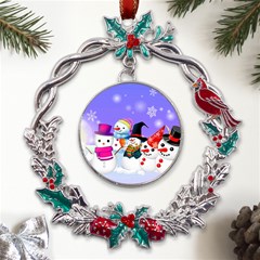 Let s Have Fun With Snowmen Metal X mas Wreath Holly Leaf Ornament