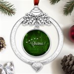 Merry Christmas , Holidays, Celebrations Metal Silver X mas Leaves Round Ornament Front