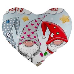 Merry Christmas, Christmas, Cute, Red, Merry, Gnomes Large 19  Premium Flano Heart Shape Cushions by kyorashop23