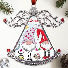 Merry Christmas, Christmas, Cute, Red, Merry, Gnomes Metal Angel With Crystal Ornament by kyorashop23