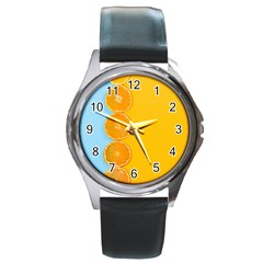 Orange, Slices, Fruit, Citrus Round Metal Watch by kyorashop23