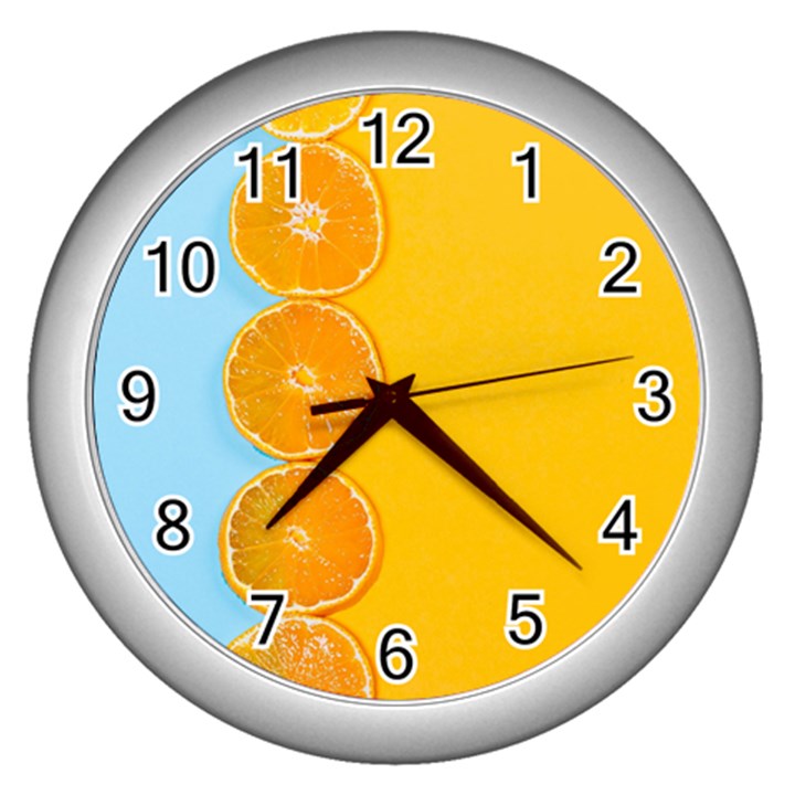 Orange, Slices, Fruit, Citrus Wall Clock (Silver)