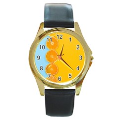 Orange, Slices, Fruit, Citrus Round Gold Metal Watch