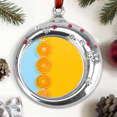 Orange, Slices, Fruit, Citrus Metal Snowflake Red Crystal Round Ornament