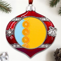 Orange, Slices, Fruit, Citrus Metal Snowflake And Bell Red Ornament