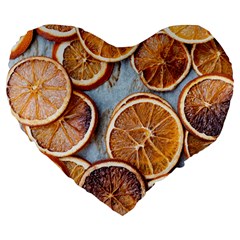 Orange, Slices, Fruits, Citrus Large 19  Premium Flano Heart Shape Cushions