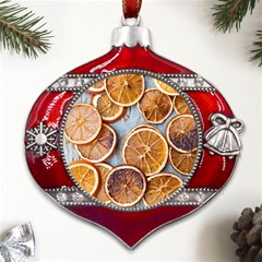 Orange, Slices, Fruits, Citrus Metal Snowflake And Bell Red Ornament by kyorashop23