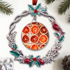 Orange, Fruit, Citrus Metal X mas Wreath Holly Leaf Ornament