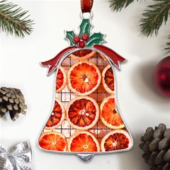 Orange, Fruit, Citrus Metal Holly Leaf Bell Ornament