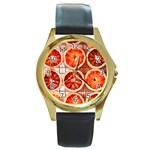 Peorange, Fruit, Citrus Round Gold Metal Watch Front