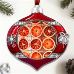 Peorange, Fruit, Citrus Metal Snowflake And Bell Red Ornament Front