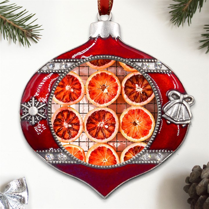 Peorange, Fruit, Citrus Metal Snowflake And Bell Red Ornament