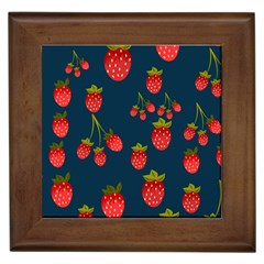 Strawberry Texture, Blue Background With Strawberries Framed Tile