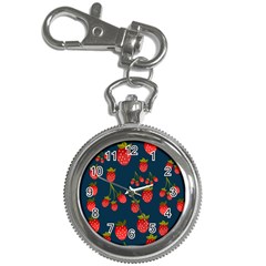 Strawberry Texture, Blue Background With Strawberries Key Chain Watches