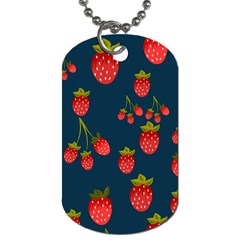 Strawberry Texture, Blue Background With Strawberries Dog Tag (one Side)