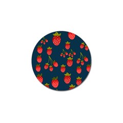 Strawberry Texture, Blue Background With Strawberries Golf Ball Marker