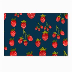 Strawberry Texture, Blue Background With Strawberries Postcards 5  X 7  (pkg Of 10)