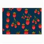 Strawberry Texture, Blue Background With Strawberries Postcards 5  x 7  (Pkg of 10) Front