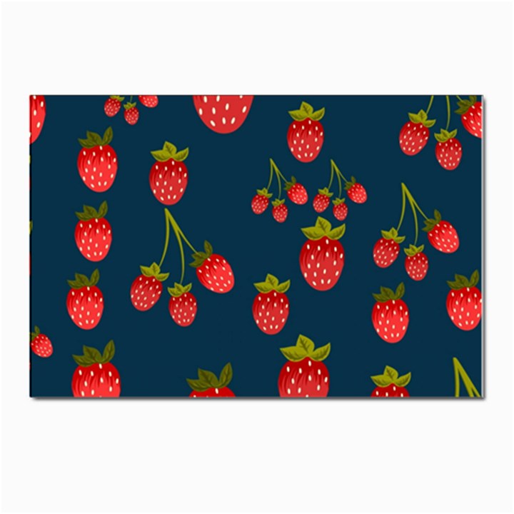 Strawberry Texture, Blue Background With Strawberries Postcards 5  x 7  (Pkg of 10)