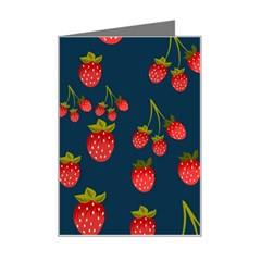 Strawberry Texture, Blue Background With Strawberries Mini Greeting Card