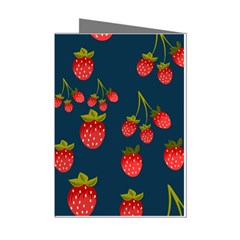 Strawberry Texture, Blue Background With Strawberries Mini Greeting Cards (pkg Of 8)